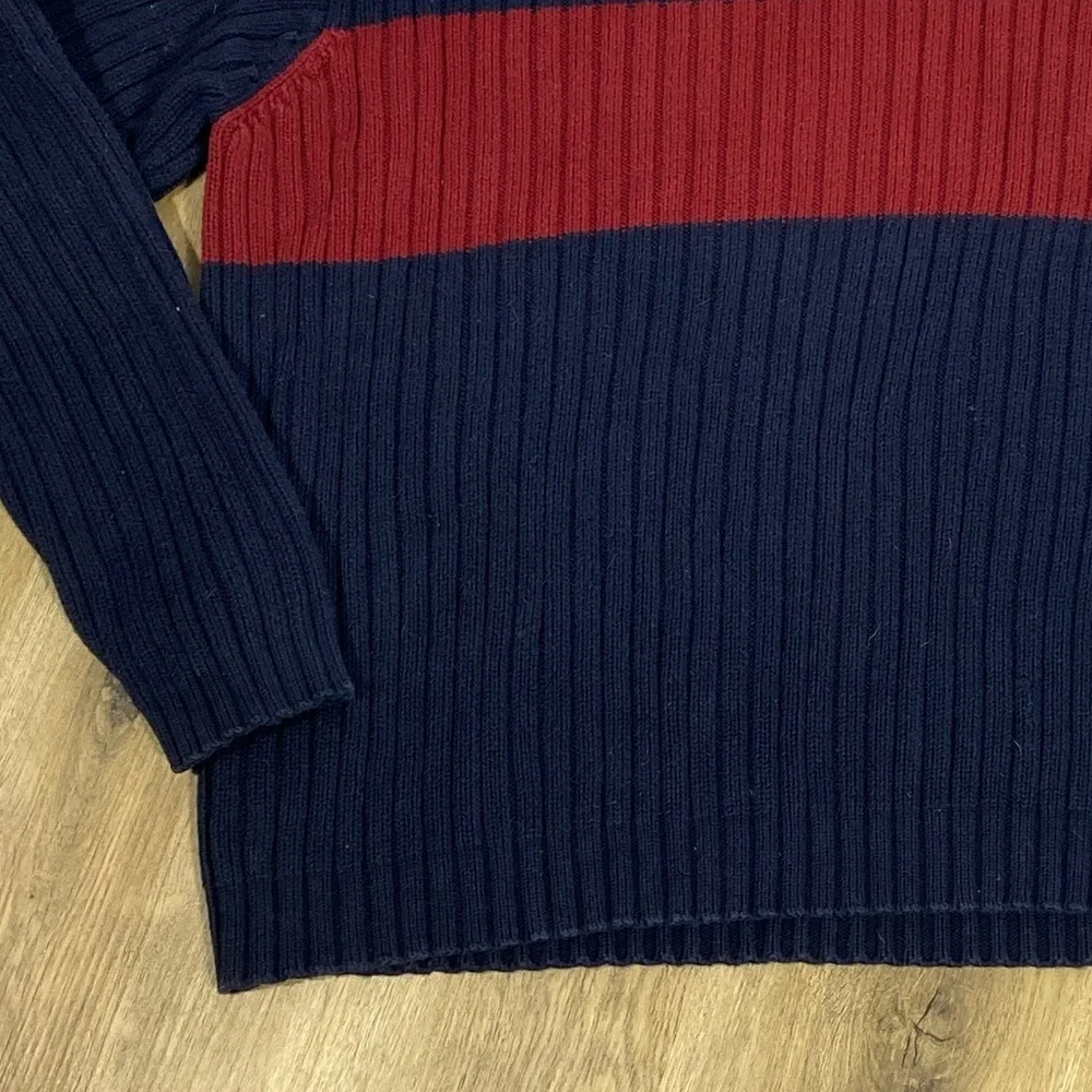 Vintage J. Crew 100% Cotton Navy and Burgundy Crewneck Sweater size XL